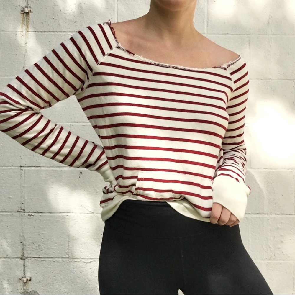 Ralph Lauren Striped Off-Shoulder Sweatshirt Top
